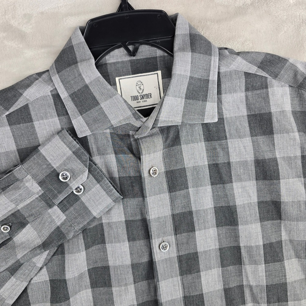 Todd Snyder New York Mens Dress Shirt 16.5 32/33 Gray Black Plaid Long Sleeve